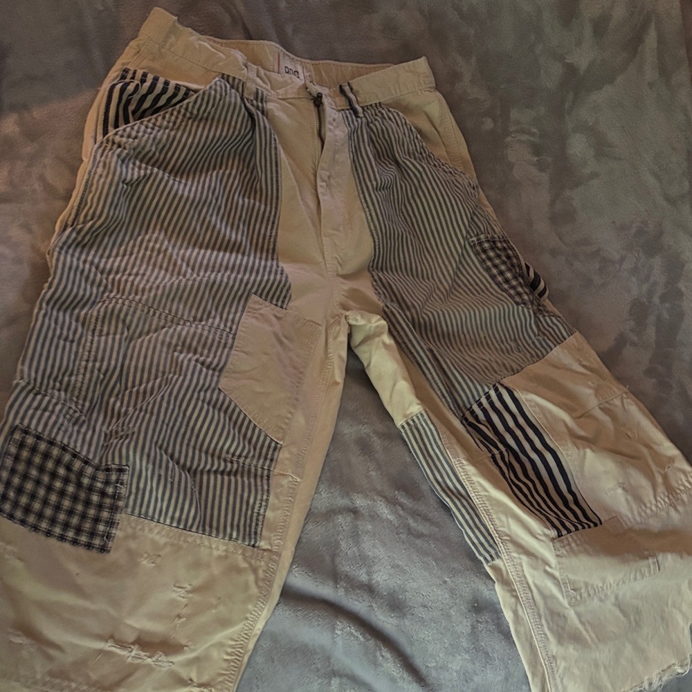 BDG Patchwork Ankle Cropped Pants in Cream and Blue Stripe